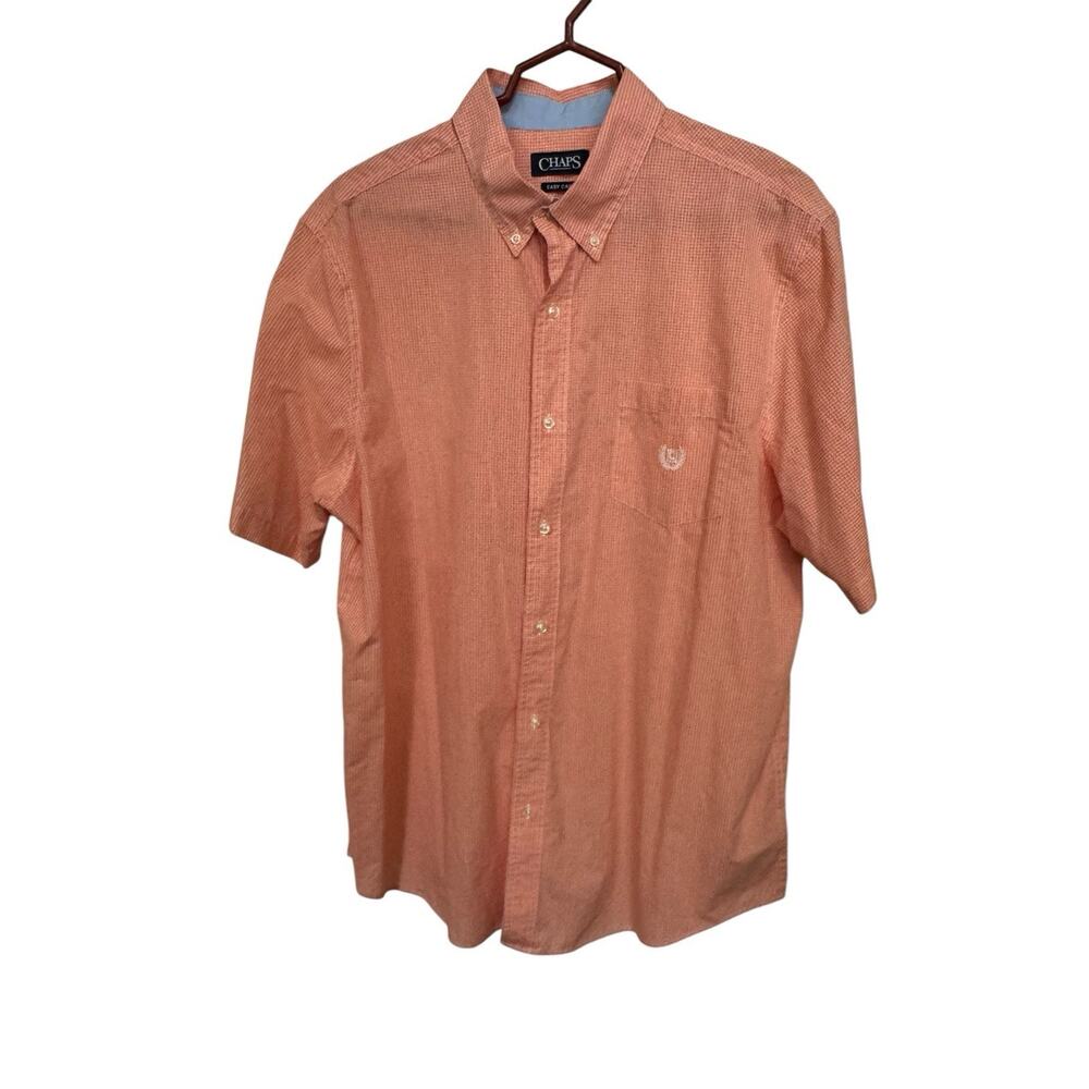 Chaps Men's XL Shirt Orange Button Down Plaid Check Short Sleeve Easy Care